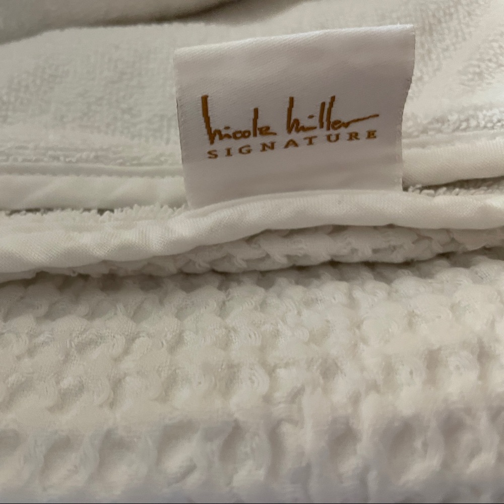 White Waffle Fabric Shower Curtain and matching towels (2 bath/1 hand)